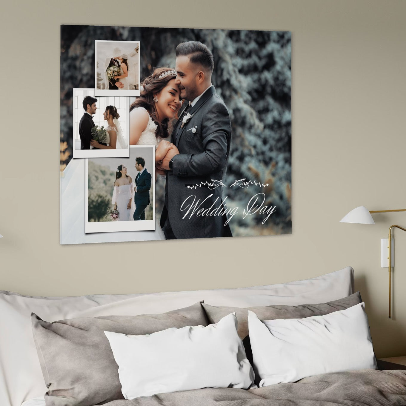 Imagine cu tablou canvas cu patru poze de nunta, tiparita pe panza canvas